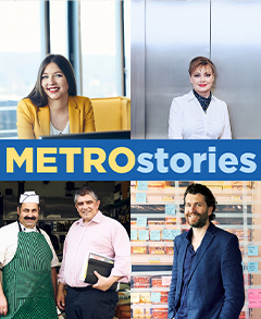 A collage of METRO stories depicting a young woman in a yellow blazer, an older woman in a white blazer, two men in shirts and shooters and a man in a suit (Photo)